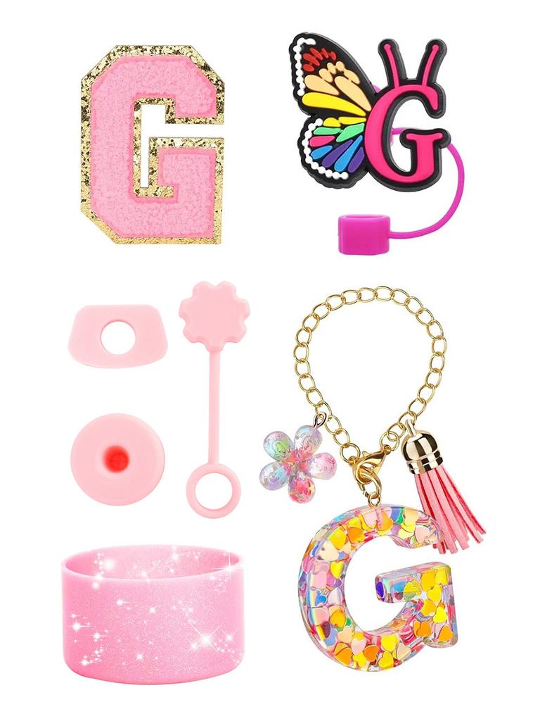 7PCS Cup Accessories Set for Stanley 30oz 40oz Tumbler Initials Silicone Straw Cover Cap Boot Letter Handle Charm Sticker