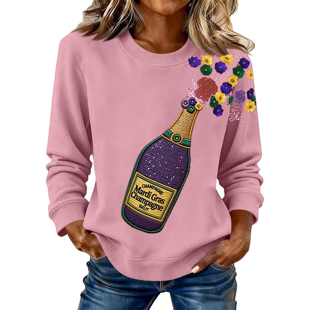 Damenmode Bedrucktes Langarm Locker Rundhals Sweatshirt Top