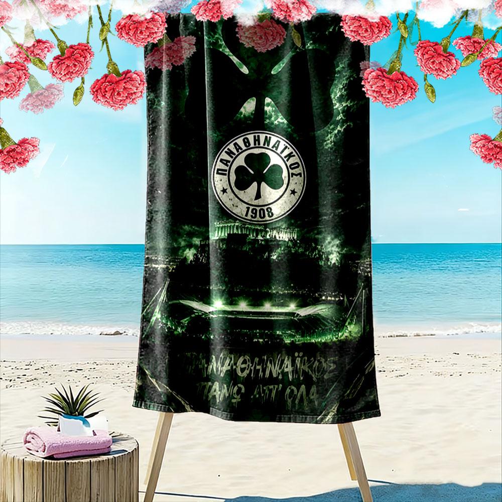 "Green Shamrock with Greek Stadium Design" Patterned beach towel quick dry perfect for travel outdoor sports jogging the beach and swimming