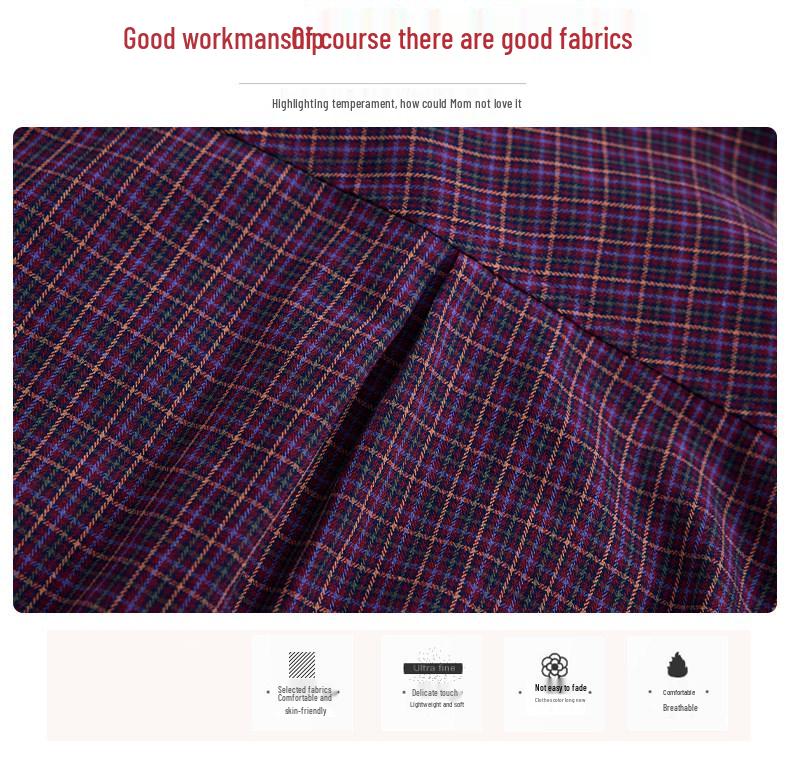 New Long-Sleeve Cotton Plaid Shirt for Women Aged 50-60