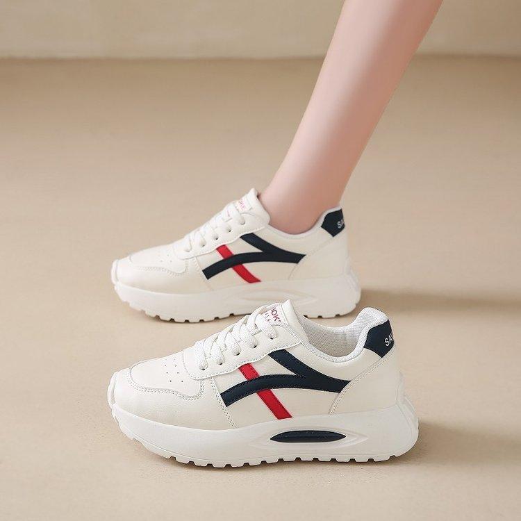 Dad autumn and winter new thick-soled color matching student sports shoes round head lace-up muffin casual shoes