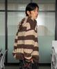 Xtonz Xtk108 Trist Stripe Mohair Knit Zip-Up Hoodie (Brown)