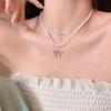Broken silver metal bow love pearl necklace women's niche design personalized versatile high-grade neck chain collarbone chain