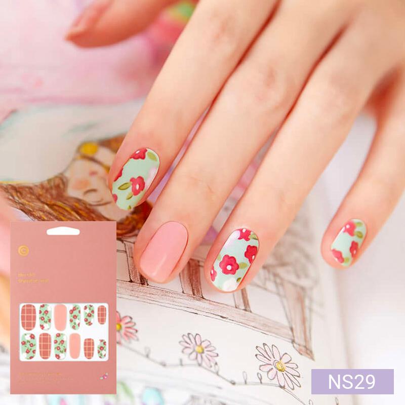 Floral Nail Stickers - 24pcs Self-Adhesive Strips, Quick 5-Min Manicure