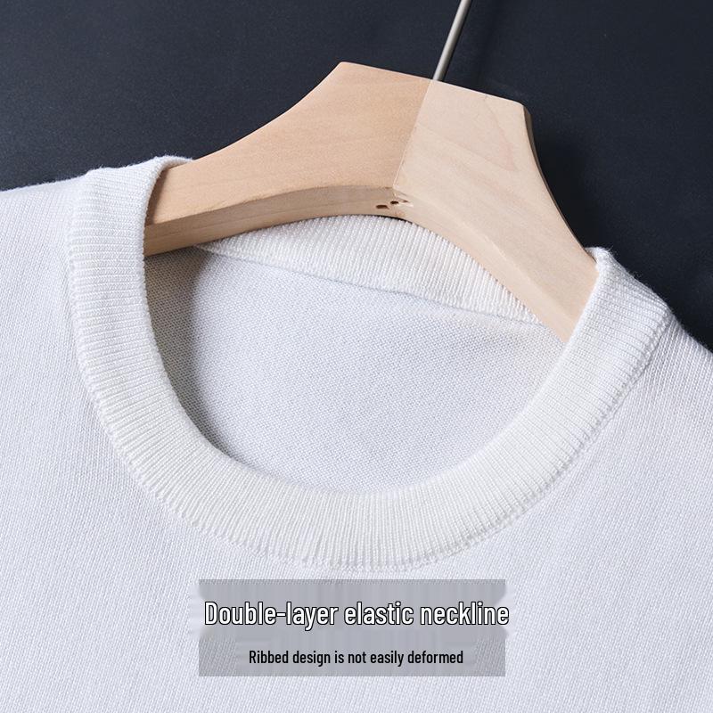 Men's 2025 Slim-Fit Short-Sleeve Ice Silk Knit Sweater - Solid Color, Breathable, Casual Round Neck Design