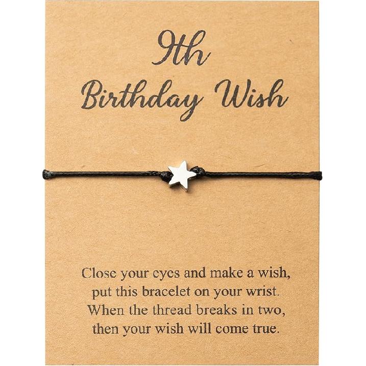 WATINC 13th Birthday Wish Bracelet, Adjustable Star Cord Bracelets with Make A Wish Cards, Friendship Simple Handmade Jewelry Birthday Gift for