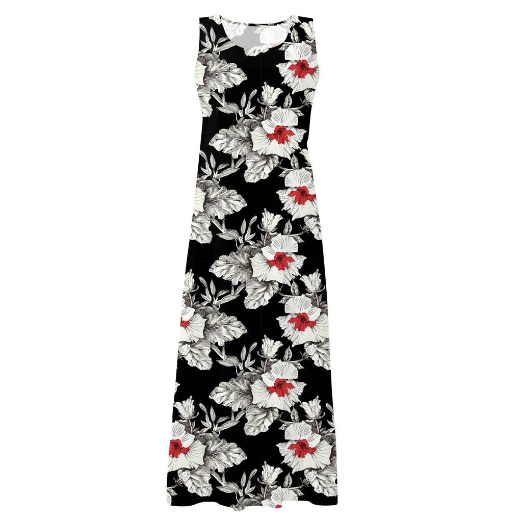 Women's Casual Comfortable Floral Print Sleeveless Cotton Pocket Dress
