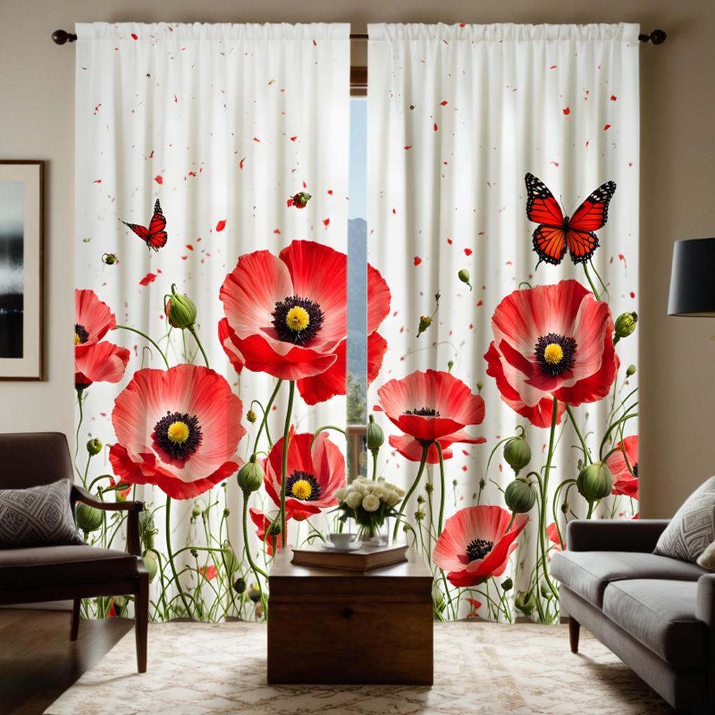 2 szt. zestaw HD Różowy kwiat motyl dekoracyjna zasłona Czerwone wiązanie zasłona z nadrukiem cyfrowym Dekoracja w stylu Dekoracja salonu