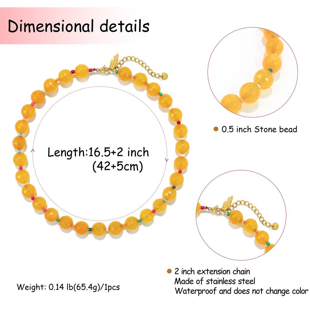 Womens Dopamine Color Round Beaded Natural Stone Clavicle Necklace