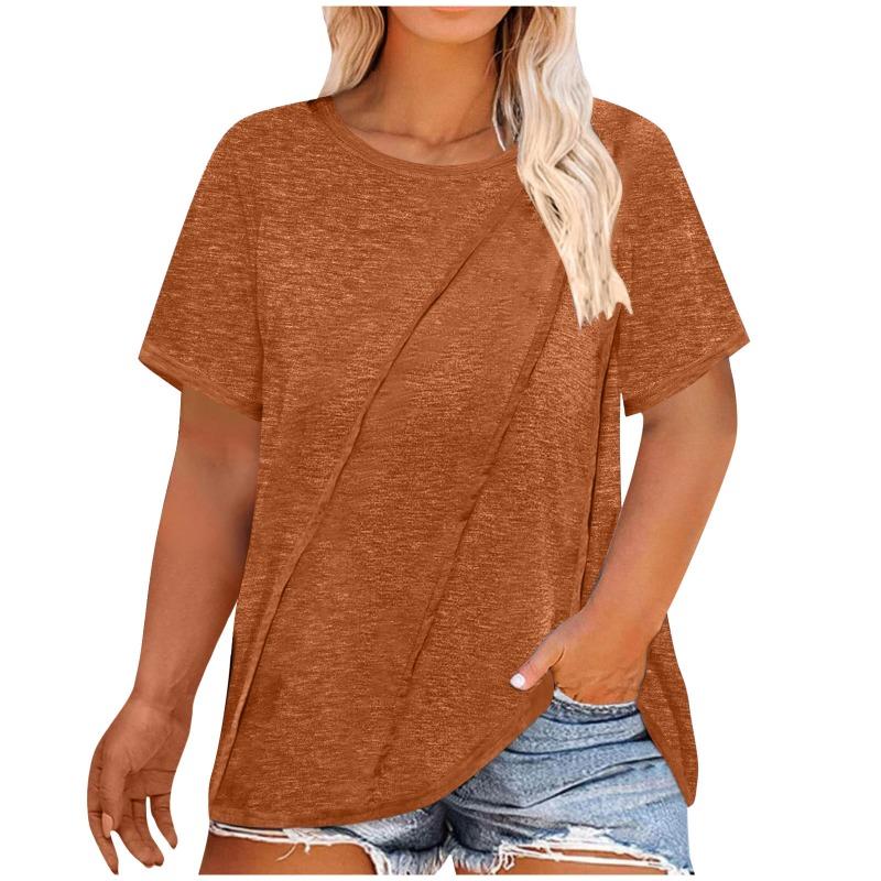 BITCED Women's Fashion Casual Solid Color Print Short Sleeve O-Neck Blouses & Shirts