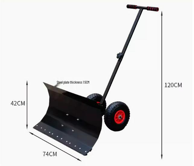 Wheeled Push Snow Shovel - Large Snow Removal Tool