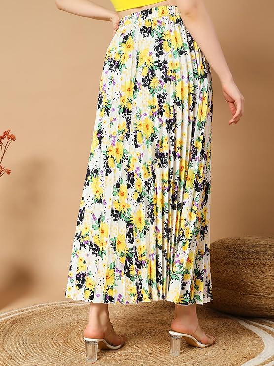 Women's Floral Printed Polyester, Crepe Comfortable Maxi Skirt