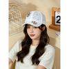 Korean-Style Face-Slimming Breathable Sun-Proof Baseball Cap, Fashionable Pearl Flower Peaked Cap, Lace Rhinestone Baseball Cap