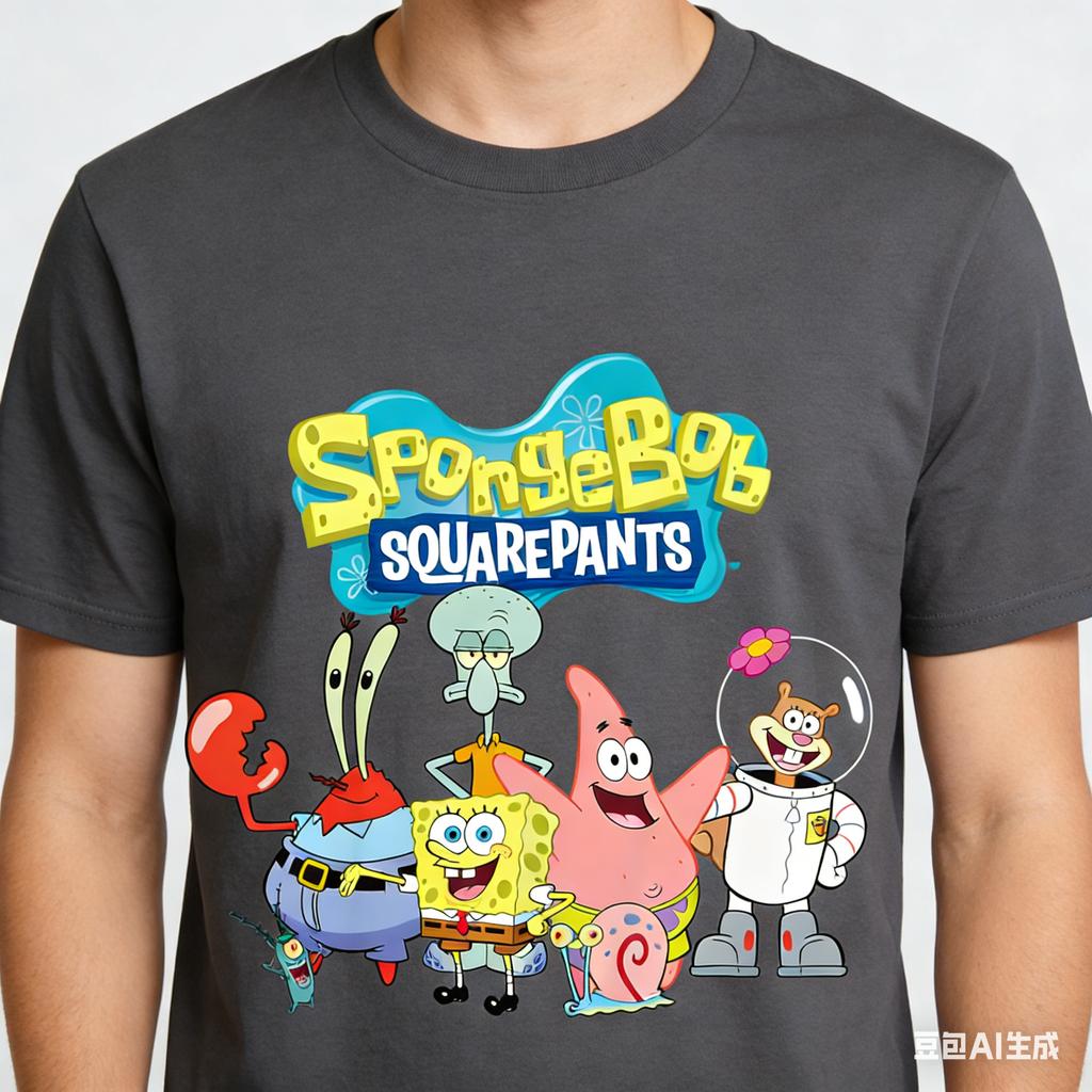 Hot Selling Fashion SpongeBob SquarePants Team Design 3D Printing Breathable Outdoor Sports and Leisure Best Round Neck Tshirt