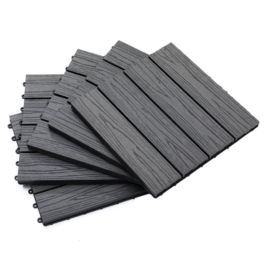 WPC Interlocking Decking Tiles, Pack of 11 Interlocking Patio Paving Slabs, 30 x 30 x 2.2 cm, Grey