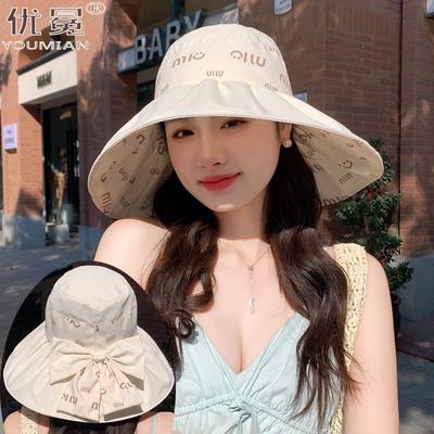 Fisherman's Hat Children's Summer Sun Hat Big Brim Face Covering Breathable Sun Protection Beach Hat Bow Sun Hat