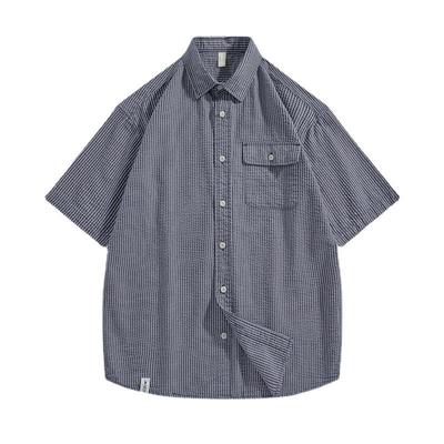 Men's Summer New Trendy Brand Bubble Wrap Short Sleeved Shirt, Men's Commuting Retro Striped Shirt