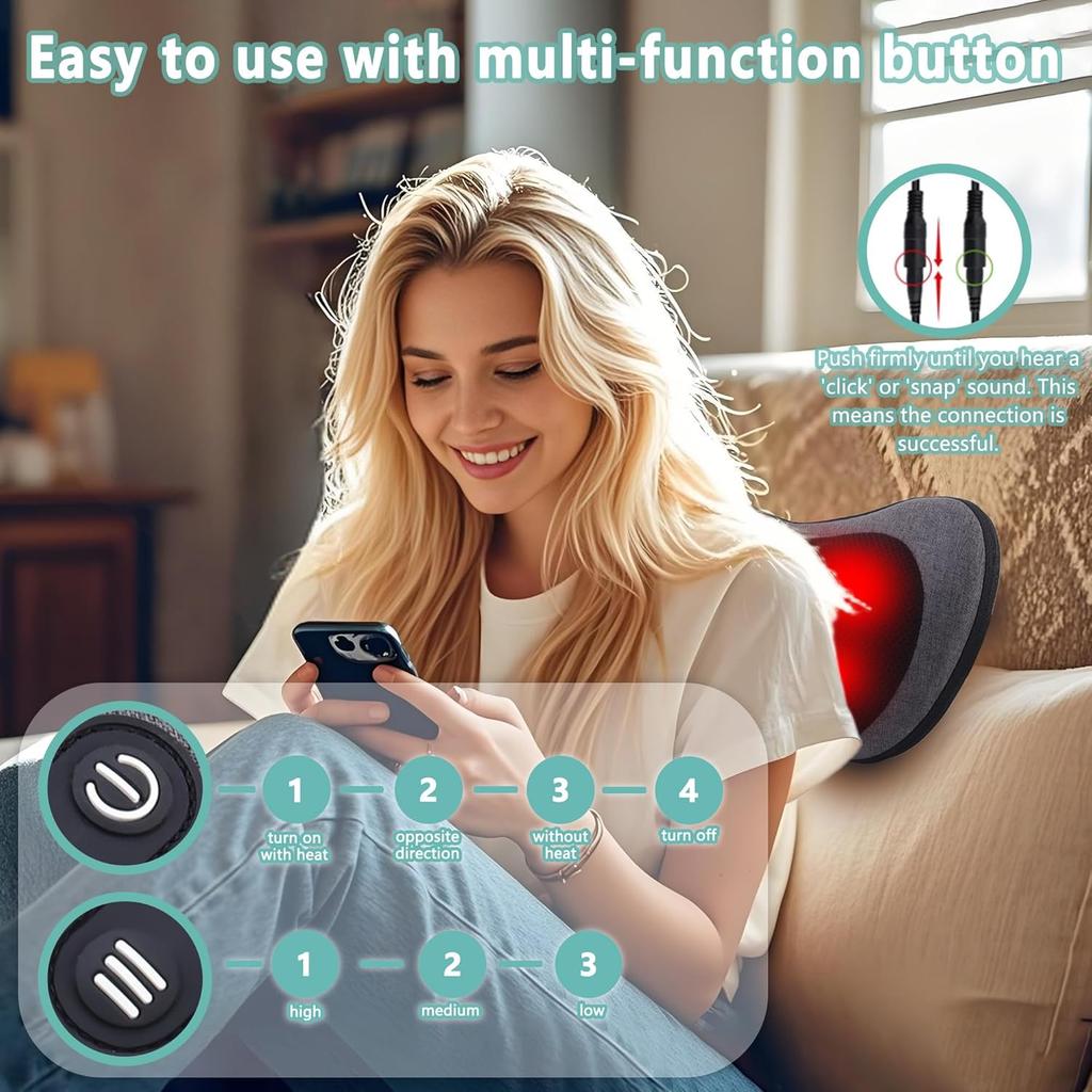 Shiatsu Neck and Back Massager with Heat - Deep Tissue Massage Pillow for Neck, Back & Shoulders Pain Relief, Ergonomic Design E