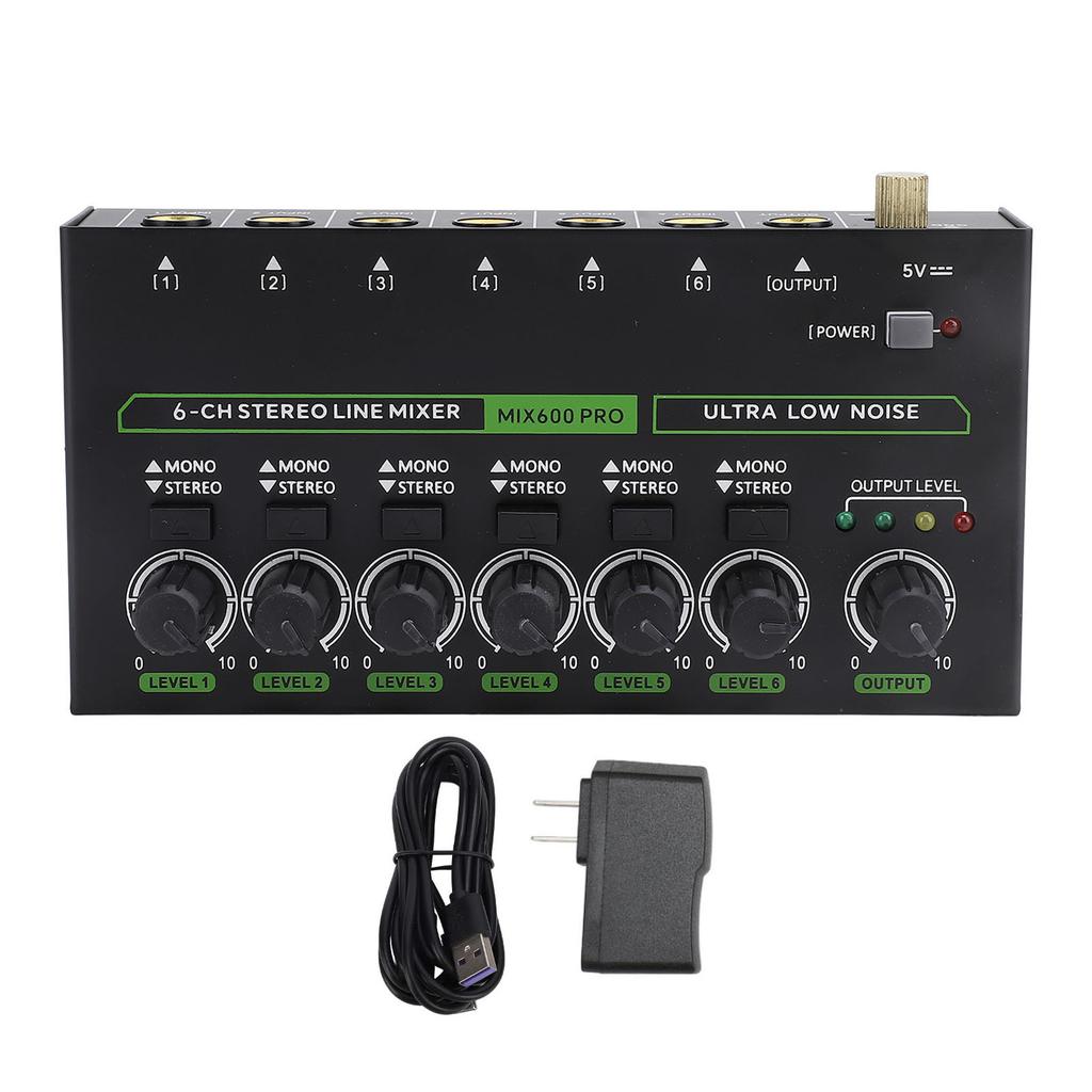 Studio Sound Mixer RGB Light Low Noise 6 Channels Mono Stereo Professional Sound Mixer for Home US