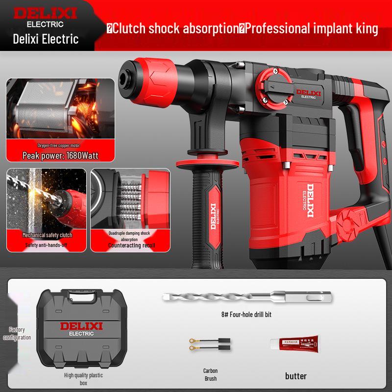 Delixi Dual-Purpose Electric Hammer Drill – High-Power Rebar Slotting & Concrete Demolition Tool
