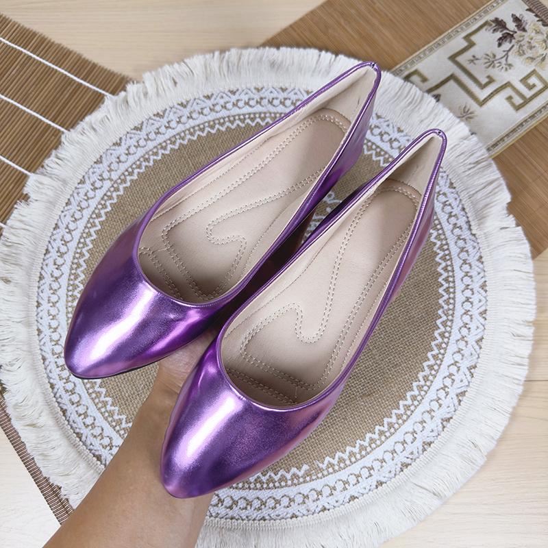 Fashion Flat Shoes for Women 2025 Spring and Autumn New Silver Shallow Mouth Pointed Toe Plus Sized Shoes 42 43 44 Ladies Women