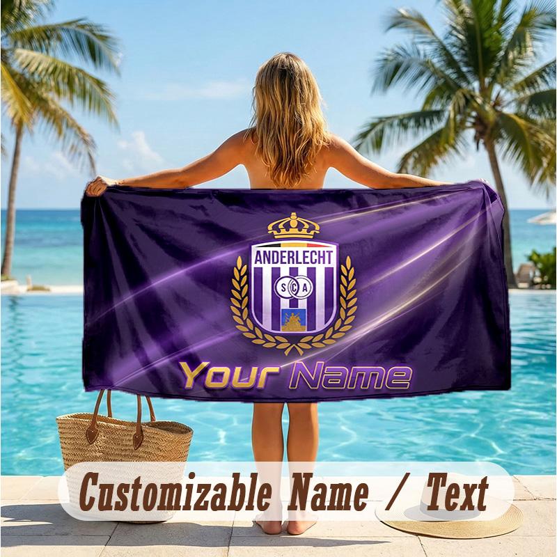 Custom Text Beach Towel, Soft Absorbent Swimming Multi-use TowelAnderlecht FC logo