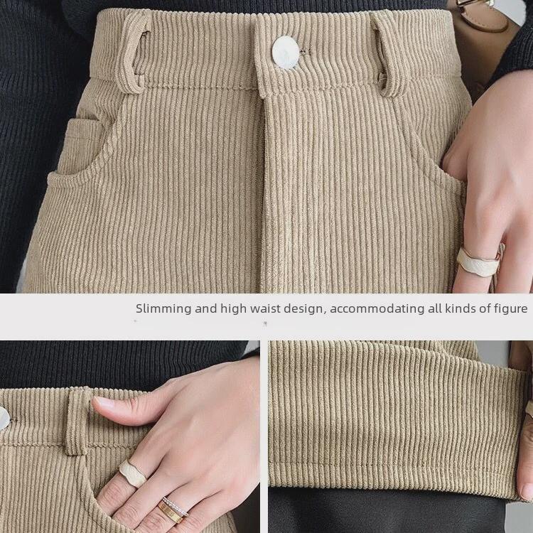 Trendy Women's Corduroy A-Line Mini Skirt - Slim Fit, Casual Hip-Wrapped Design.