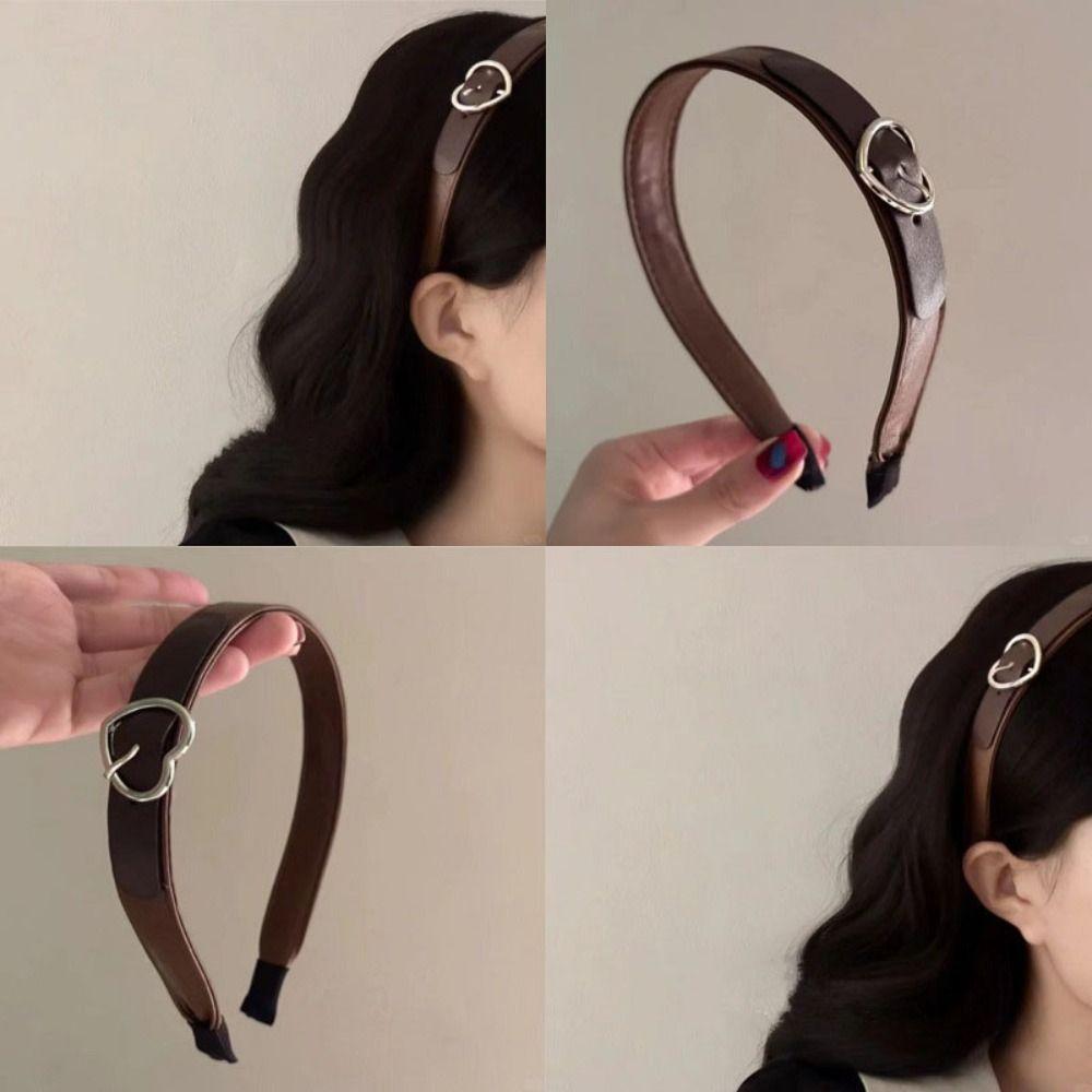 Wide Side Love Heart Hairband Hairband Women Hair Hoop Retro Leather Headband  Daily