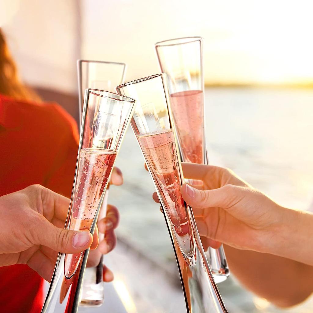 Morning Place Champagne Glasses, Champagne Flutes, Hand-Blown, Stylish Crystal Glasses (Set of 4)