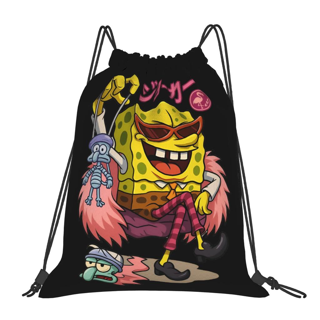 Custom S-Sponges Anime Bobes Drawstring Bags Men Women Lightweight Cartoon Sports Gym Storage Backpack