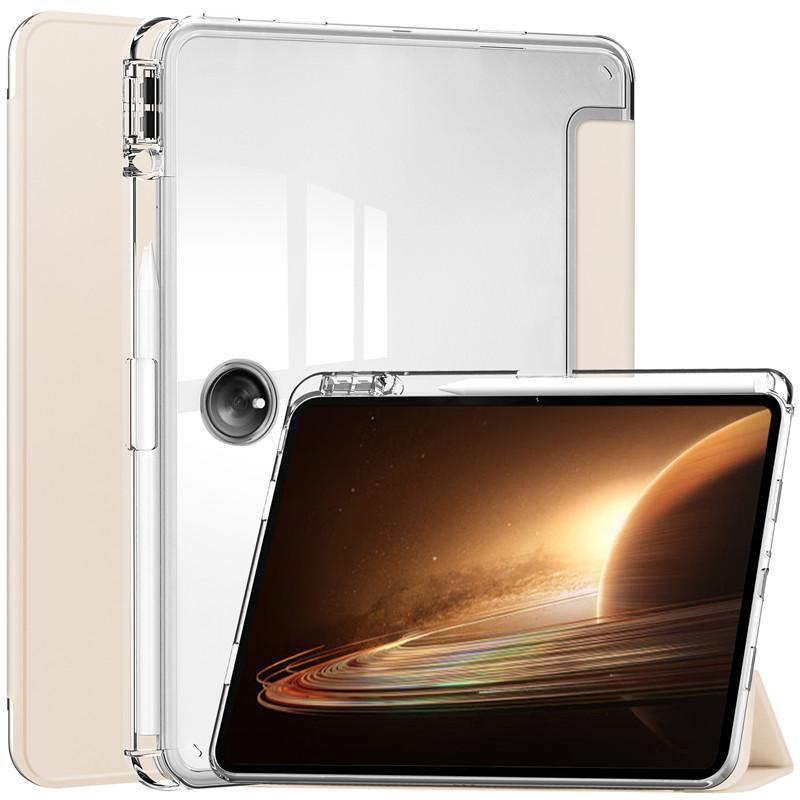 

Шкіряний чохол для OnePlus Pad Case with Pen Holder Luxury Transparent Back Magnetic Smart Folio Cover for One Plus Pad Oppo Pad 2 Tablet 2023 For OnePlus Pad 11.6 бежевий