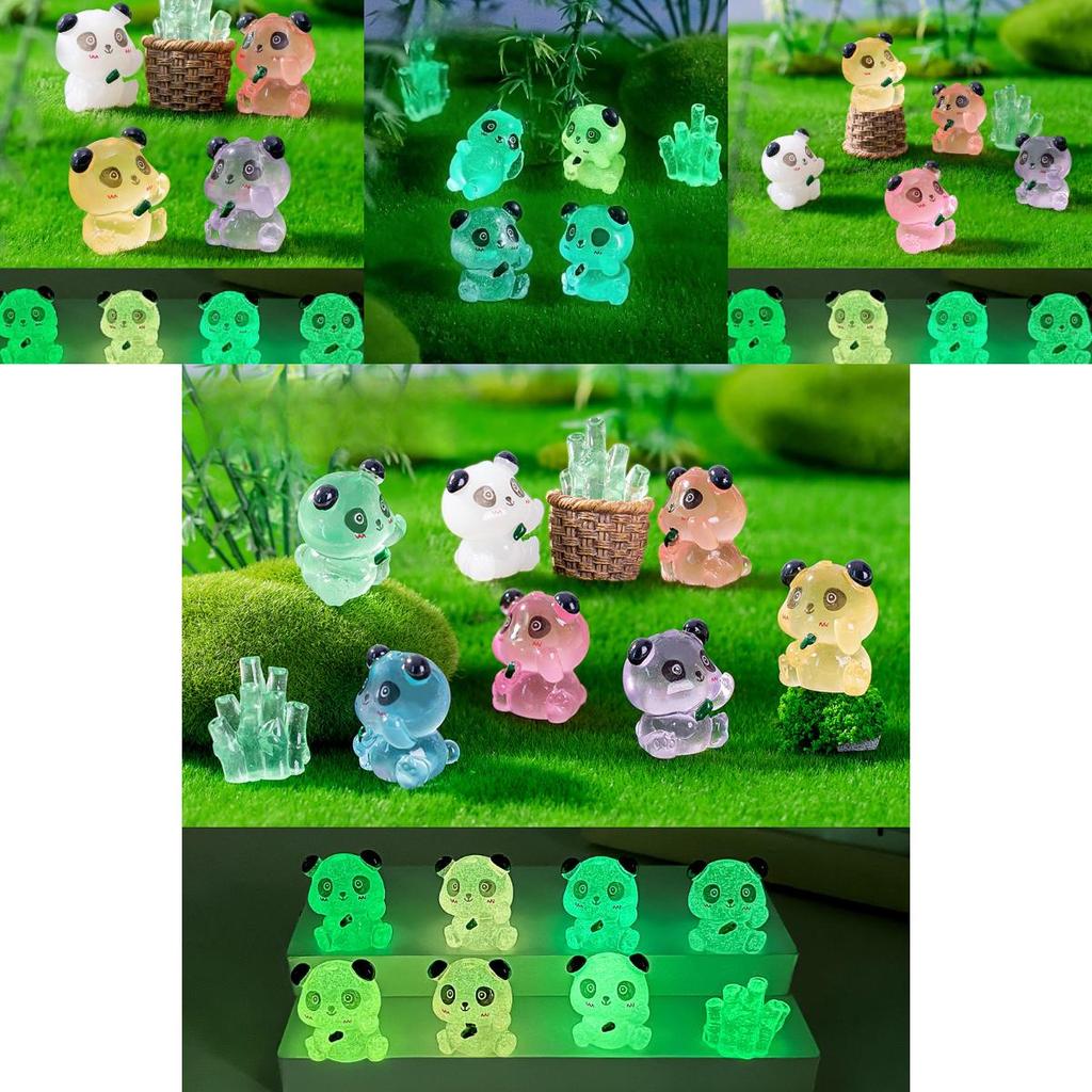 Adorable Resin Luminous Panda Figurines For Garden Decor In 7 Vivid Colors