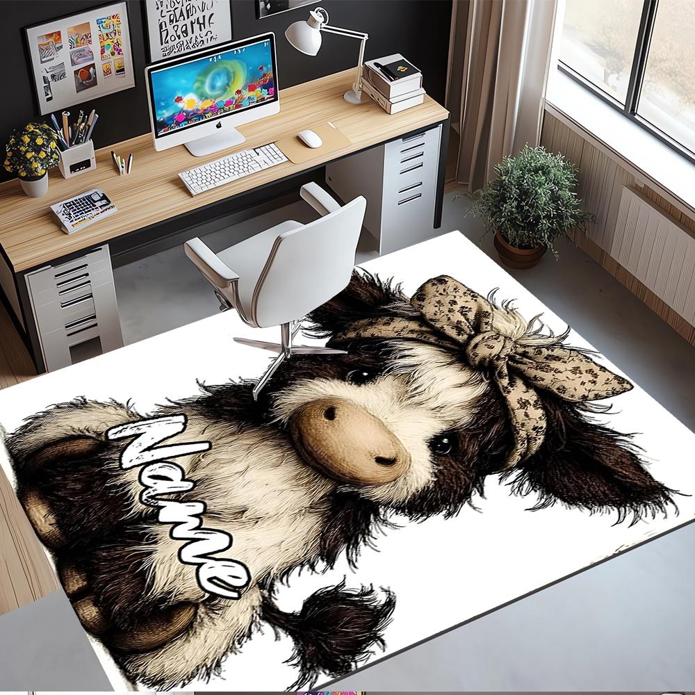 Custom Name Cow Printed Carpet,Rug for Office Chair Living Room Bedroom Kitchen Room Decor Gifts.