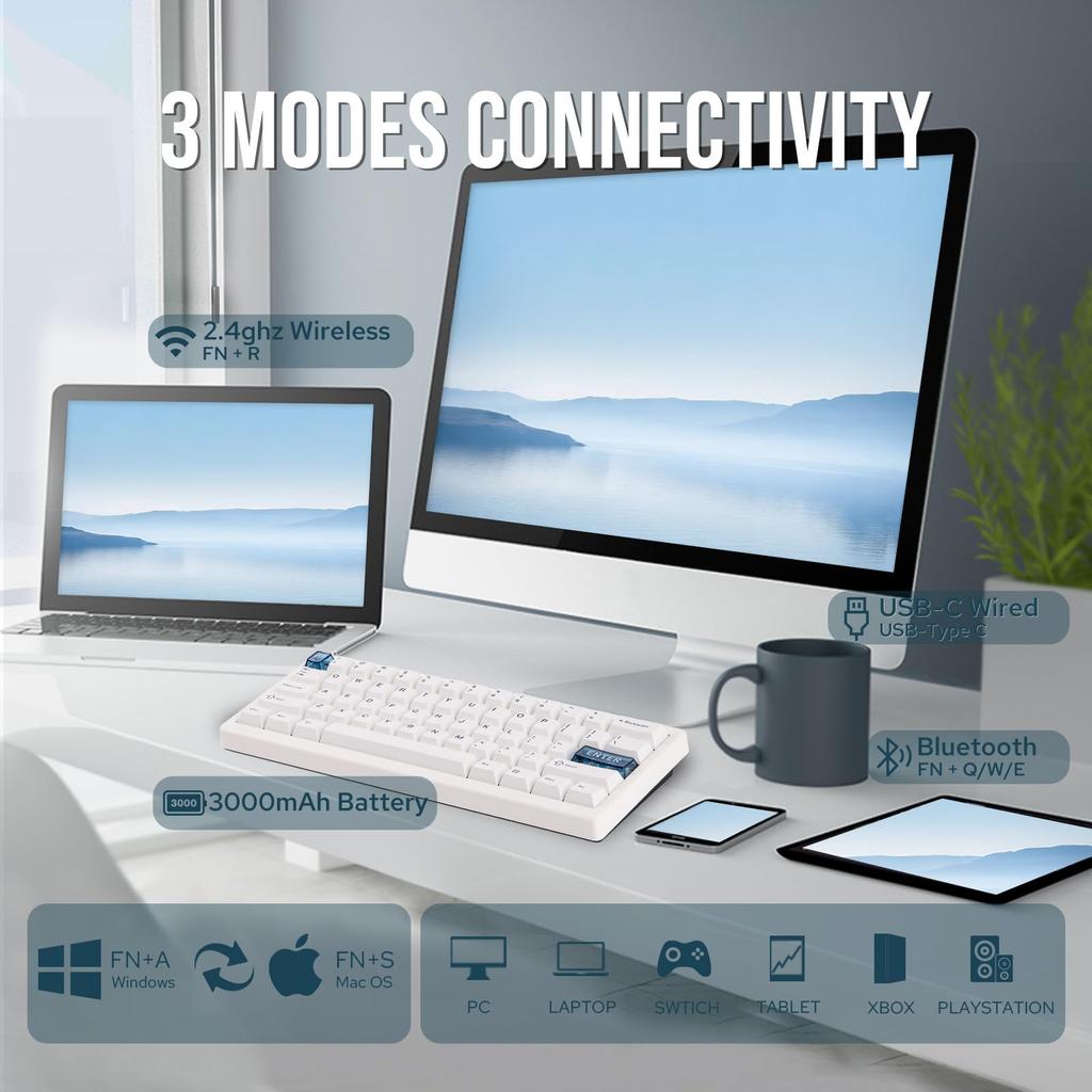 MechLands CIDOO QK61 VIA Programmable Compact Keyboard Wireless Gaming Keyboard Hot Swap Compatible Custom Keyboard Gasket Mechanical Keyboard with PC