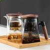 One Click Tea Separation Filtration Bottom Mountain View Glass Teapot With Wood Handle 700ml Kungfu Tea Water Separation Tea Pot