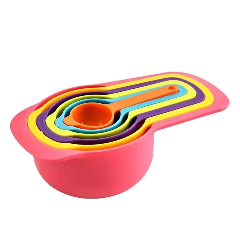 6pcs/set Rainbow Measuring Cup Scale Measuring Spoon Set Baking Accessories Kitchen Tools Colored Plastic Flour Measuring Spoon