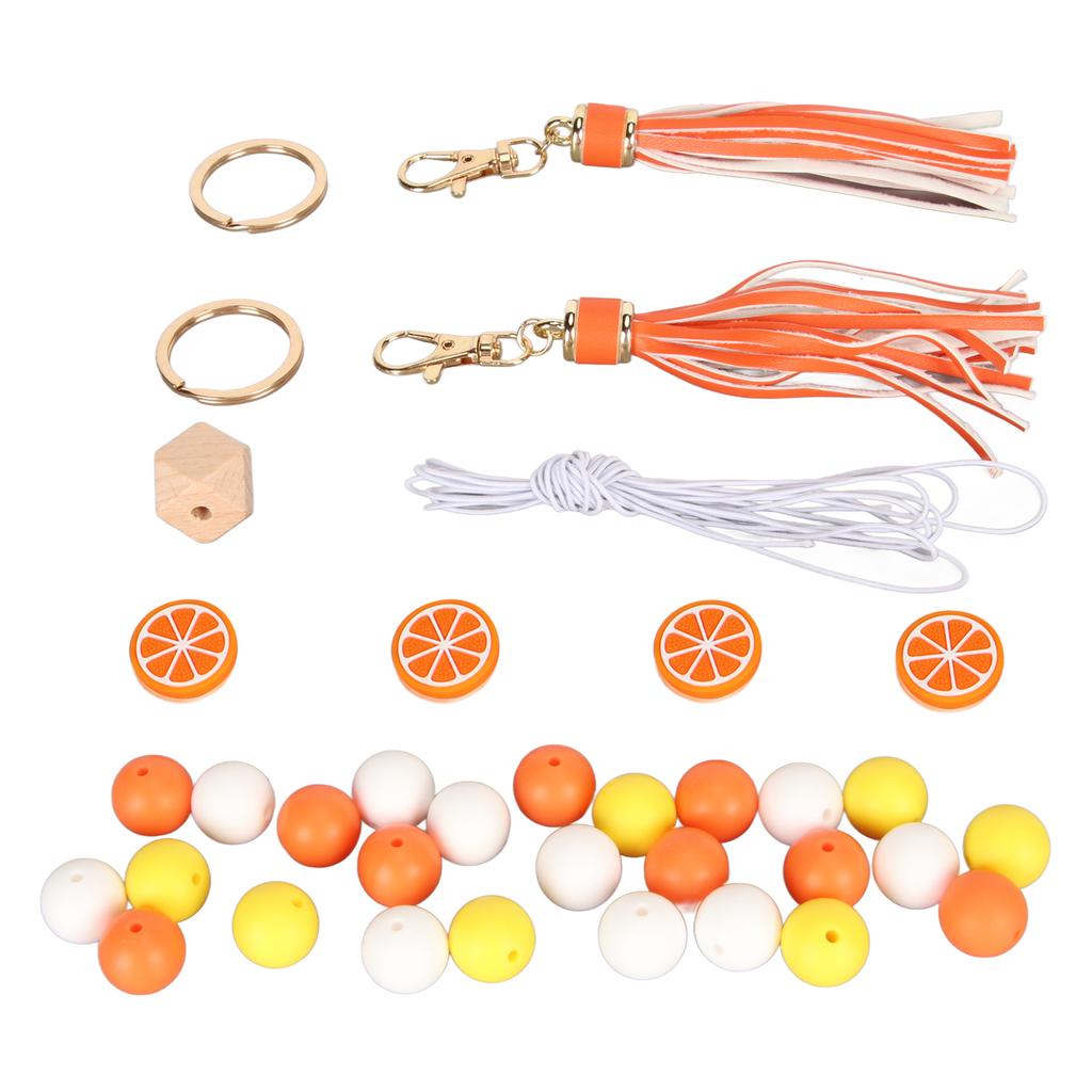 Keychain Lemon Silicone Bead Keyring Key Chain 15mm Silicone Bead Tassel Set for Decoration