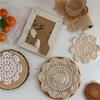 2/4Pcs Knitted Texture Lace Floral Coasters Vintage Round Woven Placemats  Coffee Table