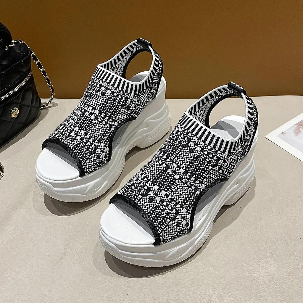 Fashion Women's Sandals 2024 Summer Wedge Heel Elastic Cloth Cover Foot Ladies Sandals Thick-soled Fashion Trifle Elevation Casual Shoes