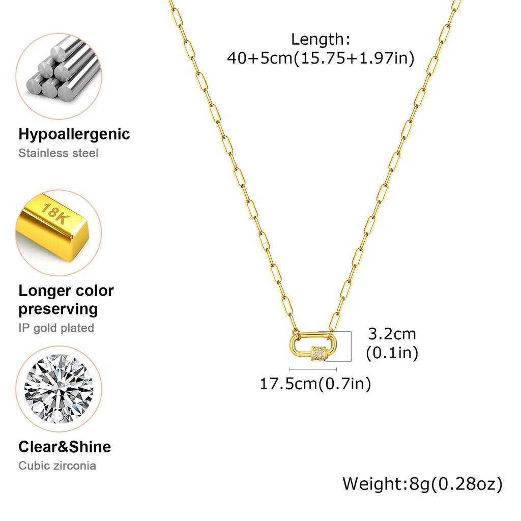 Pave Zircon Pin Pendant Neckalce for Women, Adjustable Stainless Steel Paperclip Chain Wholesale Jewelry