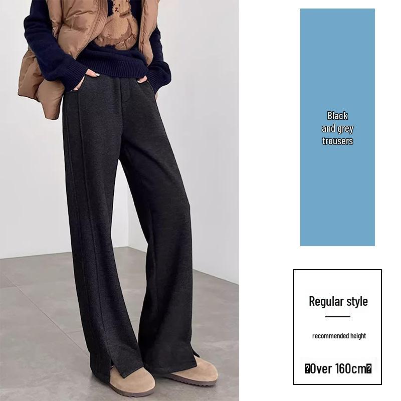 2025 Winter Women's Merino Wool Wide-Leg Velvet Pants - Petite, Thickened, Slim-Fit, Straight-Leg Design