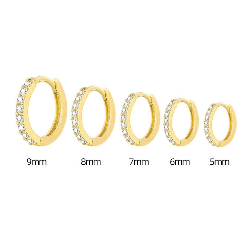 New Korean Version Simple Diamond Arranged Zircon Earrings for Women with Fresh Round Shape