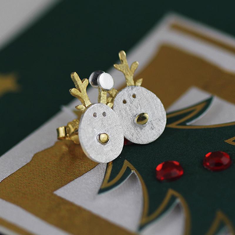 

Позолоченные серьги-пусеты в виде мультяшных оленей для женщин - Милый и простой рождественский модный аксессуар