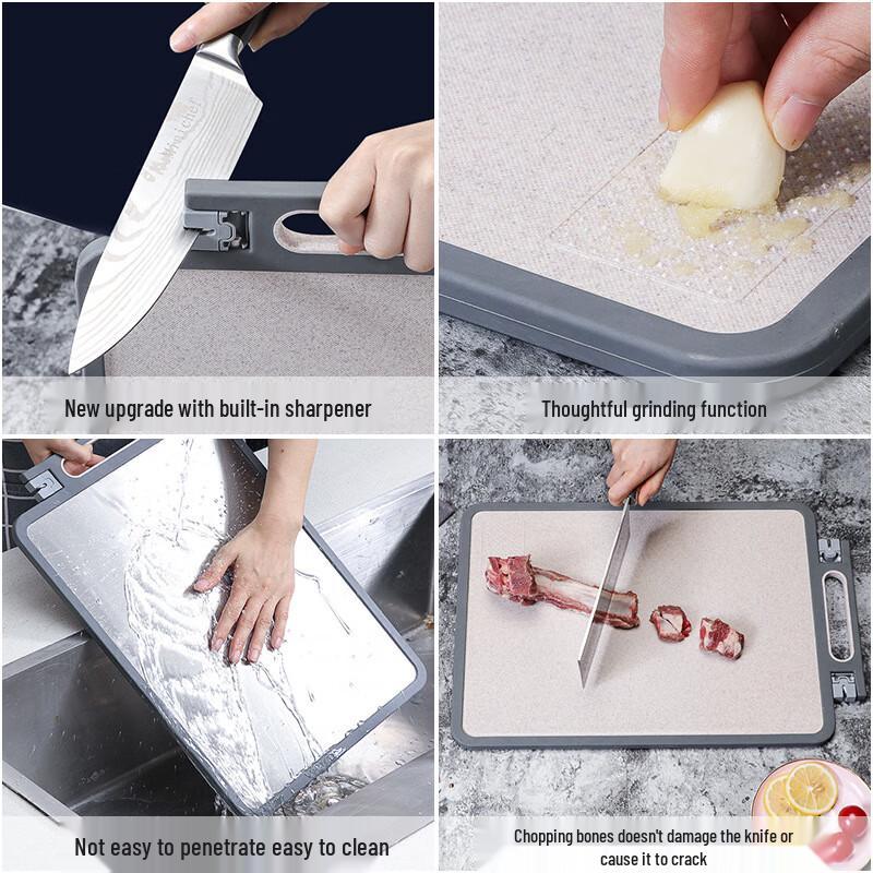 ZISIZ doppelseitiges Kunststoff-Schneidebrett mit Messerschärfer
