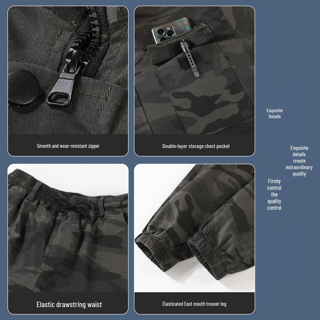 Unisex Elastic Workwear Set: Camouflage Cotton, Anti-Scald, Wear-Resistant for Welders and Auto Repair