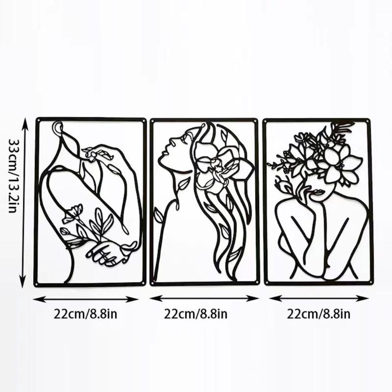 3Pcs Wall Sculptures Black Wall Decor Thick Metal Minimalists Wall Art Decor Hanging Minimalists Abstract Female