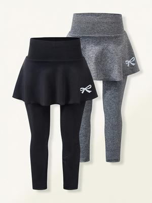 Mädchen-2-Teiler im Prinzessinnen-Stil: Rock mit Schleifenmuster und Leggings für Frühling und Herbst