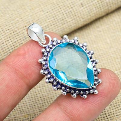 Blue Topaz Gemstone Handmade 925 Sterling Silver Jewelry Magnificent Pendant For Wedding Gift