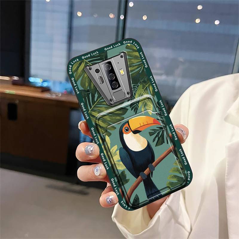 Cartoon Back Cover Phone Case For Blackview BV6900 Card Bag Graffiti Waterproof Soft Case Card Slot Silicone Shockproof