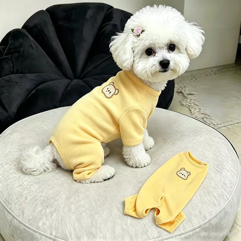 Pet Dog Winter Warm Pajamas With Belly Cover Four-Legged Soft Fleece Sleepwear Small Breeds Like Teddy Bichon